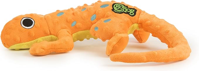 goDog Amphibianz Gecko Squeaky Plush Dog Toy, Chew Guard Technology - Orange, Large