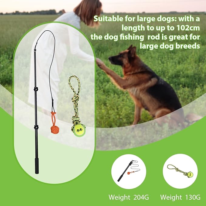 Flirt Pole for Dogs, Interactive Toys Tug-of-war for Dogs, Durable Teaser Wand, Chase Toys with Rope Chewing Sticks, for Outdoor Exercise & Training