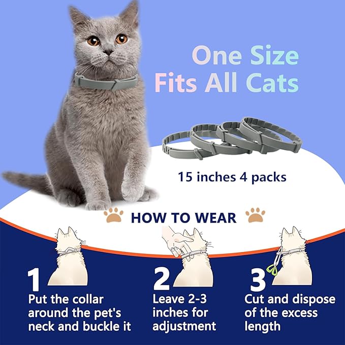 4 Pack Calming Collar for Cats, Cat Calming Pheromones Indoor and Outdoor Activities, Natural Scent Adjustable Fit Kittens to Large Cats Relieve Stress Calming Products