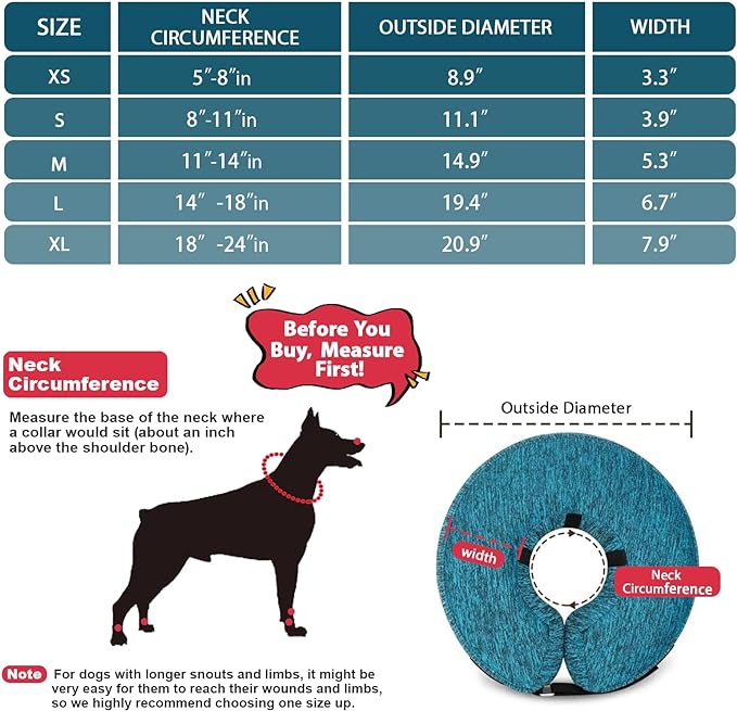 MIDOG Dog Cone Collar, Inflatable Dog Neck Donut Collar Alternative After Surgery, Soft Protective Recovery Cone for Small Medium Large Dogs and Cats Puppies - Alternative E Collar (Blue, XS)