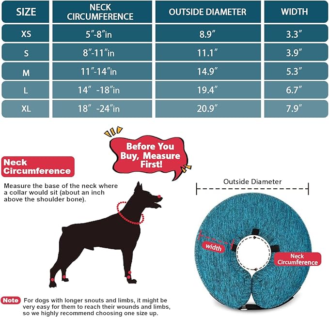 MIDOG Dog Cone Collar, Inflatable Dog Neck Donut Collar Alternative After Surgery, Soft Protective Recovery Cone for Small Medium Large Dogs and Cats Puppies - Alternative E Collar (Blue, XL)