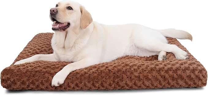 KSIIA Washable Dog Bed Deluxe Plush Dog Crate Beds Fulffy Comfy Kennel Pad Anti-Slip Pet Sleeping Mat for Large, Jumbo, Medium, Small Dogs Breeds, 41" x 27", Brown