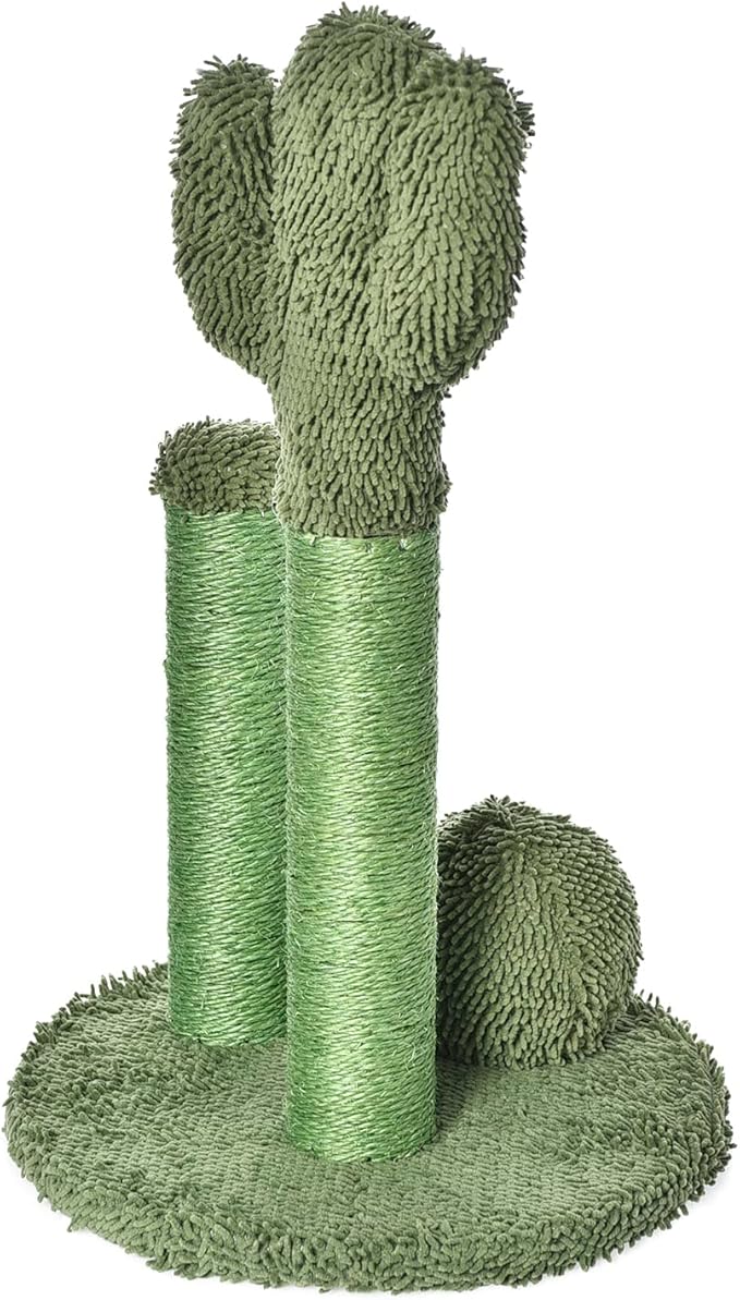 Amazon Basics Cactus Cat Scratching Triple Posts with Dangling Ball, Large, 27", Green