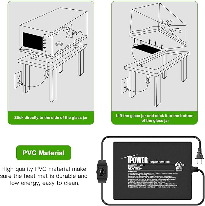 iPower 6 by 8-Inch Reptile Heat Mat with Temperature Adjustable Controller Knob, LCD Digital Aquarium Thermometer, Under Tank Warmer Terrarium Heat Pad for Reptiles and Amphibians