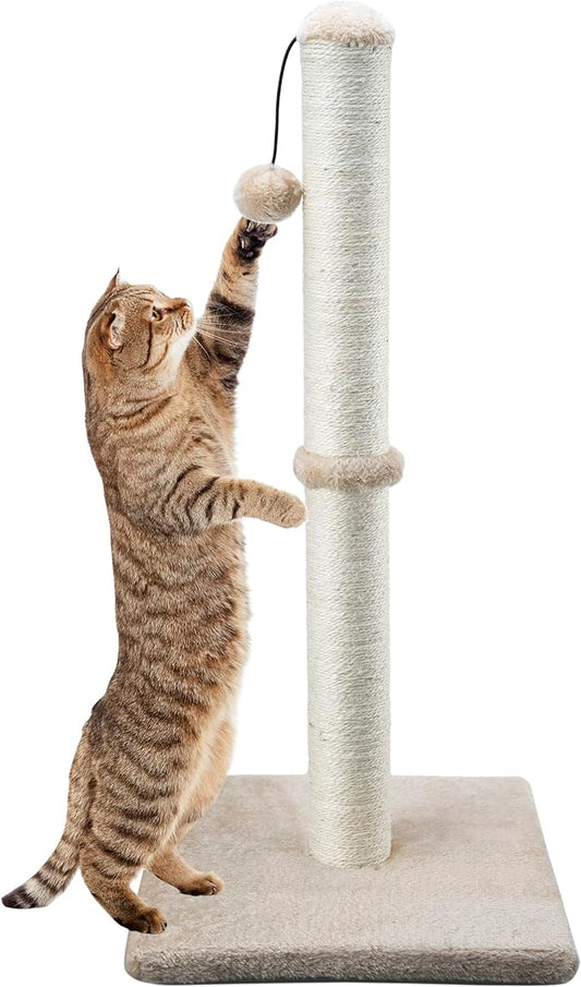 Dimaka 29" Tall Cat Scratching Post, Claw Scratcher with Sisal Rope and Covered with Soft Smooth Plush, Vertical Scratch [Full Strectch], Modern Design 29 Inches Height (Brown)