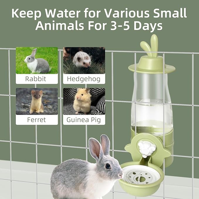 Rabbit Hay Feeder and Automatic Pet Water Dispenser, Metal Frame Guinea Pig Hay Rack Gravity Pet Water Bottle, Hanging and Easy to Install, for Rabbit Guinea Pig Chinchilla Bunny