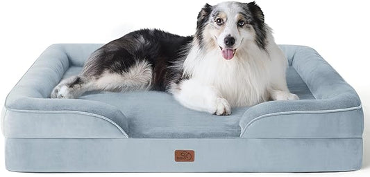 Bedsure Orthopedic Dog Bed for Extra Large Dogs - XL Washable Dog Sofa Beds Large, Supportive Foam Pet Couch Bed with Removable Washable Cover, Waterproof Lining and Nonskid Bottom, Light Blue, 42"