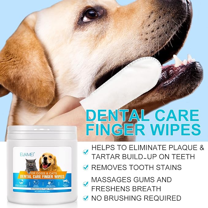 Teeth Cleaning Finger Wipes for Dogs, Dog Dental Care Wipes for Cats & Dogs, Pet Oral Cleansing Presoaked Teeth Wipes - No Brushing Fingers Wet Wipes for Freshen Breath, Reduce Plaque & Tartar - 2Pack