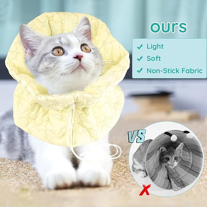 Cat Recovery Collar, Soft Adjustable Cat Cone Alternative, Lightweight Waterproof Fasteners Collars for Cats Kittens Puppies, After Surgery Stop Licking and Daily Use (Yellow, S(Neck6.3-9.1"))