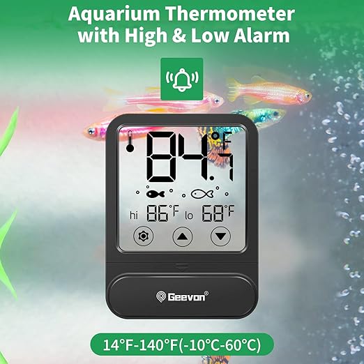 Geevon Aquarium Thermometer with High & Low Temperature Warning Function,Large LCD Touch Screen, Digital Fish Tank Thermometer Temperature Gauge Stick-on Water Tank Reptile Terrarium