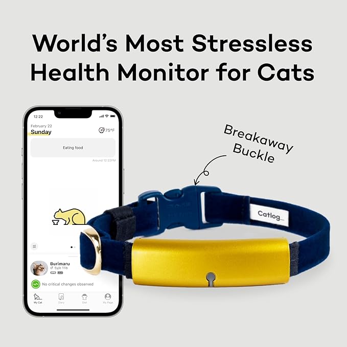 Smart Collar (Navy, M) - Smart Collar with a Breakaway Buckle, Healthcare Tracker for Indoor Cat, Live Behavior Tracking, Loss of Energy Alerts