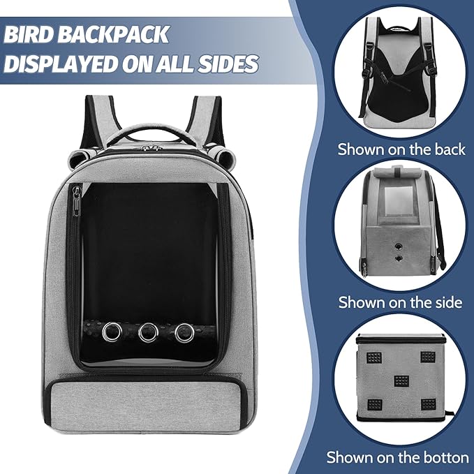 Bird Backpack Carrier,Bird Travel cage Backpack with Tray and Standing Perch,Feeding Tank,Waterproof pad,Used for Parakeets,hornbirds,Lovebirds,Small and Medium-Sized Bird