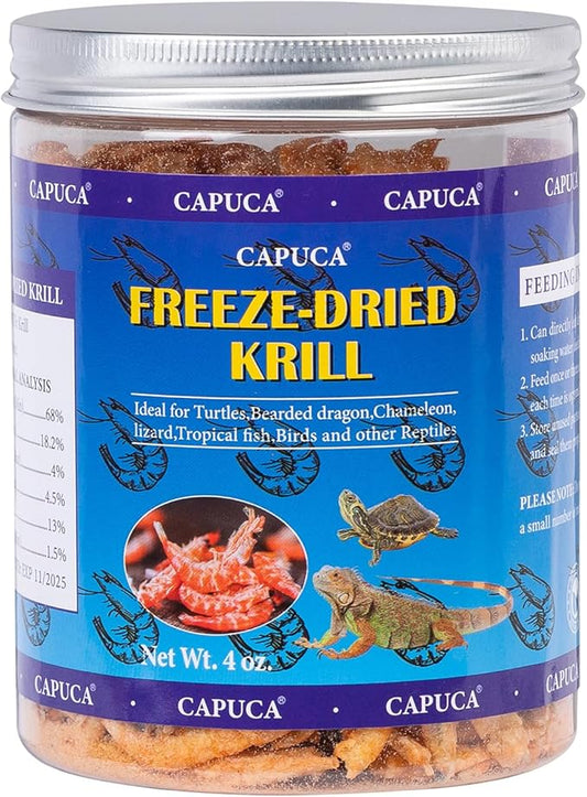 Freeze Dried Krill Turtle Food - Dried Shrimp High Protein Jumbo Shrimp Fish Food for Aquatic Turtle Beard Dragon Tropical Fish Amphibians Other Reptiles（4 OZ）