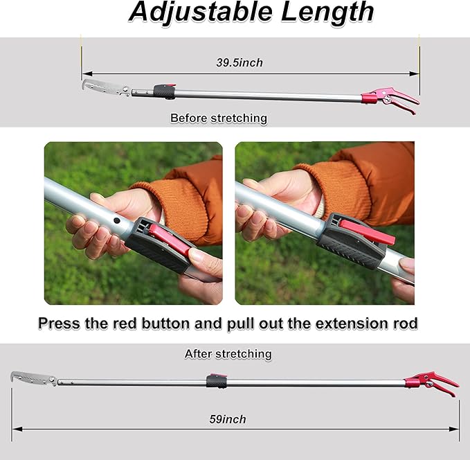 60 inch Heavy Duty Snake Tongs with Telescopic Pole Reptile Grabber Catcher Wide Jaw Handling Tool, Extra Flashlight & Non-slip Straps Included