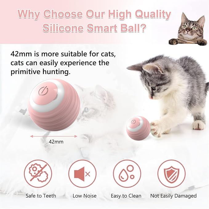 Interactive Cat Toy Ball-2pcs Automatic Cat Toy, Smart Ball cat Toy for Indoor Cat Kitten,cat Toys Gift for Your Kitty (Pink)