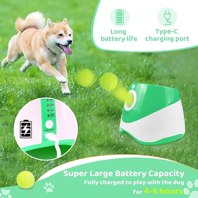 jovani Dog Automatic Ball Launcher for Dogs, Interactive Fetching Toys for Dogs, Indoor/Outdoor Dog Ball Launcher with Free 9 PCS Balls, Work 4~5 Hours on Full Charge Three-Speed Control