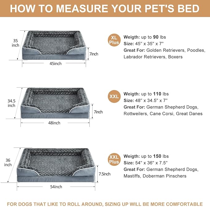 WNPETHOME Waterproof Dog Beds for Jumber Dogs, Orthopedic XXLarge Dog Bed with Sides, Big Dog Couch Bed with Washable Removable Cover, Pet Bed Sofa with Non-Slip Foam for Sleeping