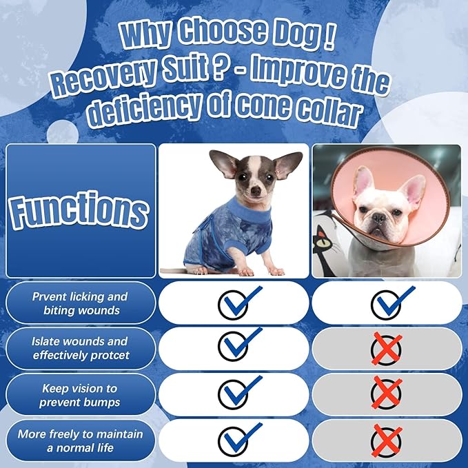 Kuoser Recovery Suit for Dogs After Surgery, Soft Dog Surgery Suit for Female Spay Male Neuter, Breathable Dog Onesie E-Collar & Cone Alternative Pet Bodysuit Anti Licking Wounds Surgical Shirt, XS