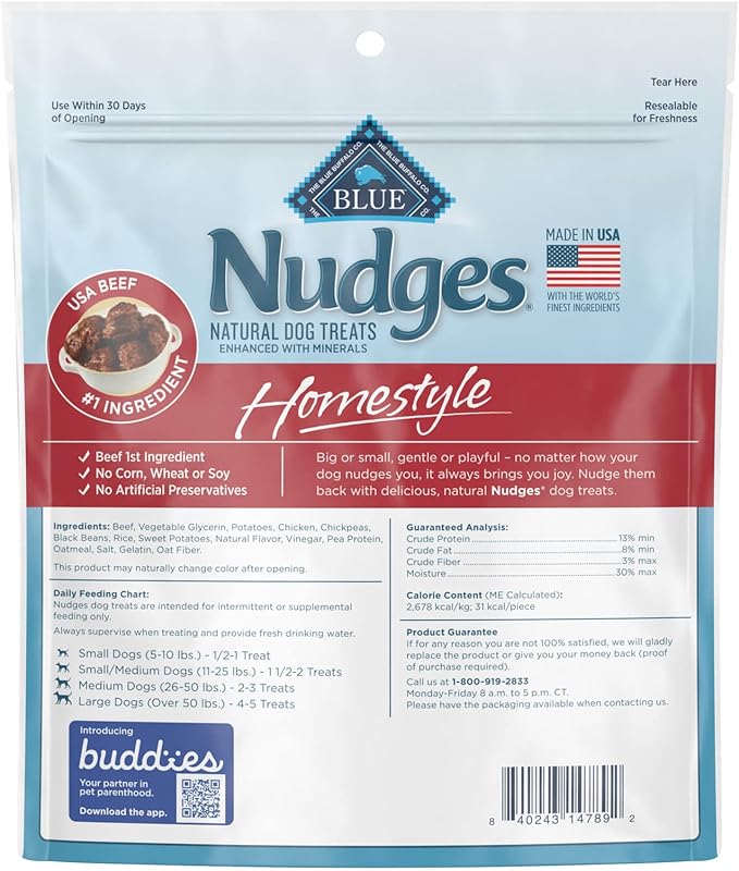 Blue Buffalo Nudges Homestyle Natural Dog Treats, Beef and Rice, 16oz Bag (Pack of 2)