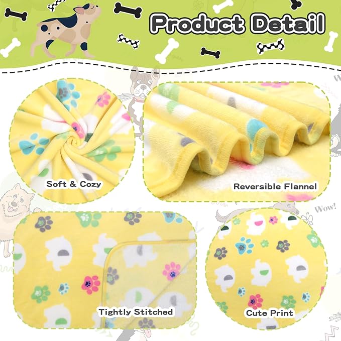 1 Pack 3 Premium Soft Dog Throw Blanket, with Flannel Yellow Cute Elephant Pattern and paw Prints,41x31 inches, Cat Blanket Puppy Pads Supplies Dog Products Stuff Essentials.