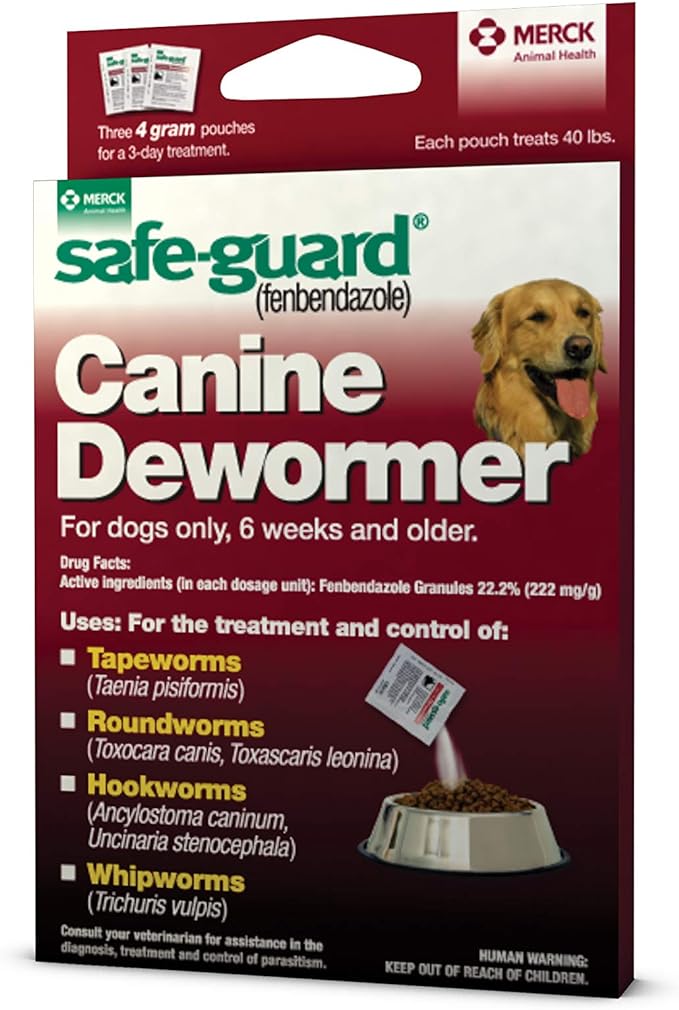 Safe-Guard (fenbendazole) Canine Dewormer for Dogs, 4gm pouch (ea. pouch treats 40lbs.)