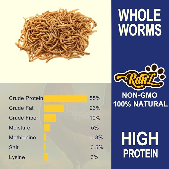 5LBS Non-GMO Dried Mealworms for Chickens, High Protein Meal Worms, Premium Chicken Feed, Perfect Bird Food and Chicken Treats, Whole Large Mealworms for Wild Birds, Ducks, Fish