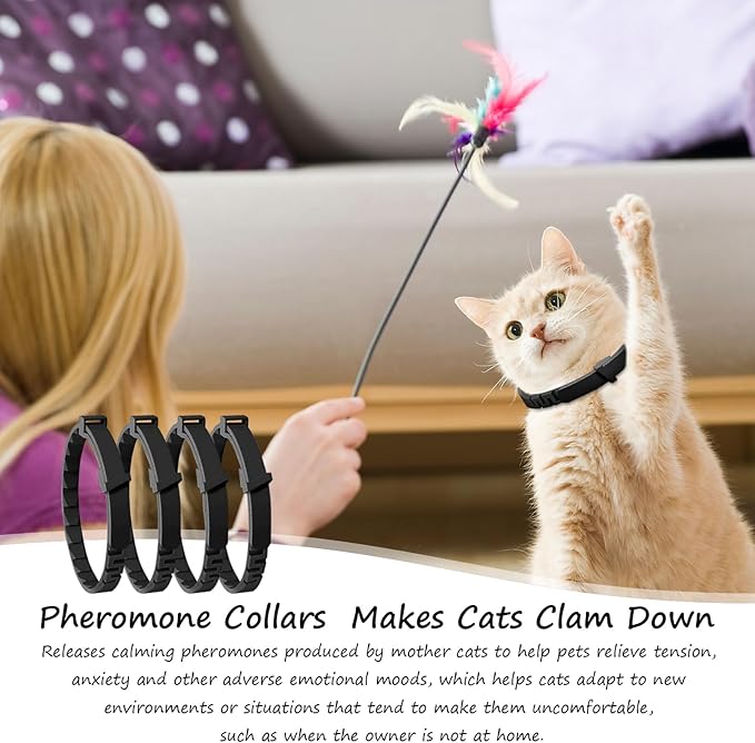 4 Pcs Calming Collar for Cats Cat Pheromone Calming Collar Stress (Black)