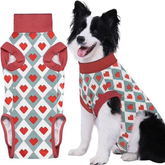Recovery Suit for Dogs, Dog Recovery Suit Male Female Post Spay, Neuter, Abdominal Surgery Recovery Suit with an Inner Layer Pocket, Prevent Licking Soft Breathable Cotton, Red, L
