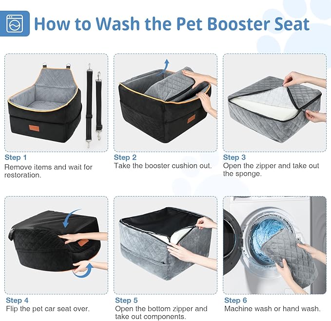 Dog Car Seat for Small Dogs, Memory Foam Dog Booster Seat for Dogs under 35 lbs, Detachable & Washable Dog Car Seat for Front & Back Seats, Elevated Pet Car Seat with Storage Pockets