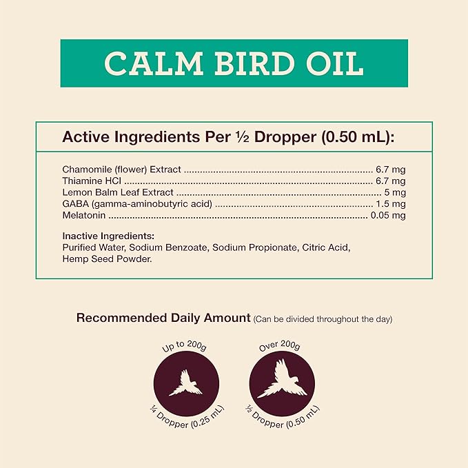 Hemp Well Calm Bird Oil — Relieves Anxiety, Calms and Relaxes Your Bird, Reduces Destructive Behavior, Organically Sourced – 2 Ounces