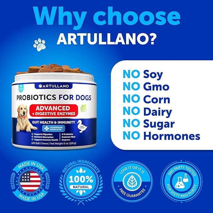 Probiotics for Dogs - Support Gut Health, Itchy Skin, Allergies, Immunity, Yeast Balance - Dog Probiotics and Digestive Enzymes with Prebiotics - Reduce Diarrhea, Gas - 120 Probiotic Chews for Dogs