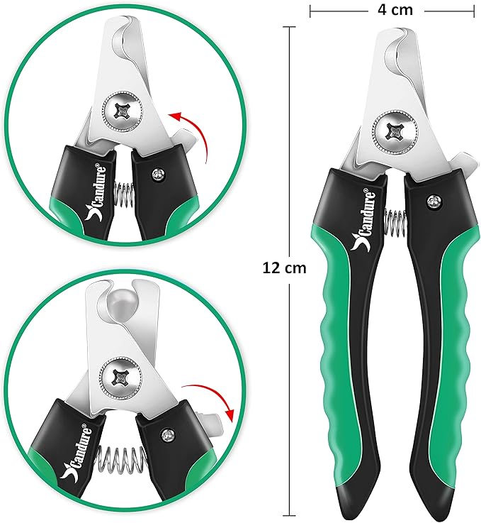 Candure Dog Nail Clippers Professional Pet Nail Clipper Suitable for Cats, Rabbits and Guinea Pigs - Safety Lock/Protective Guard to Avoid Over Cutting (Green, Medium to Small)