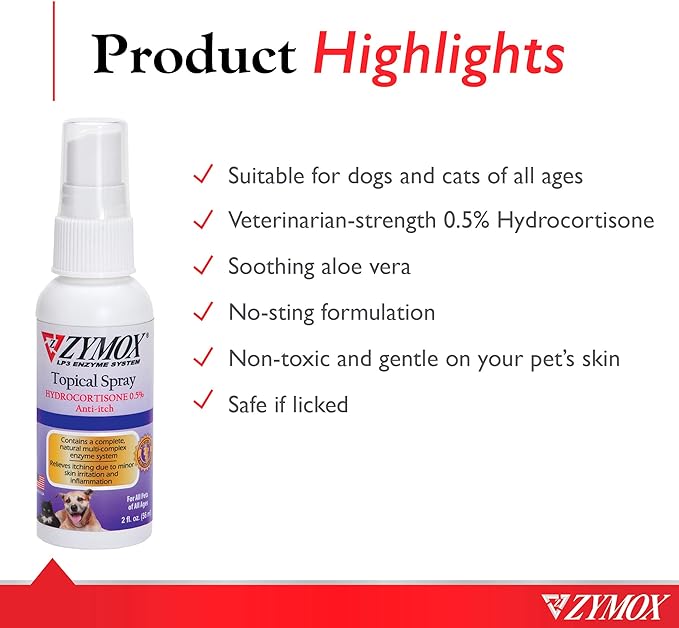 PET KING BRANDS Zymox Topical Hot Spot Spray for Dogs and Cats with .5% Hydrocortisone, 2oz
