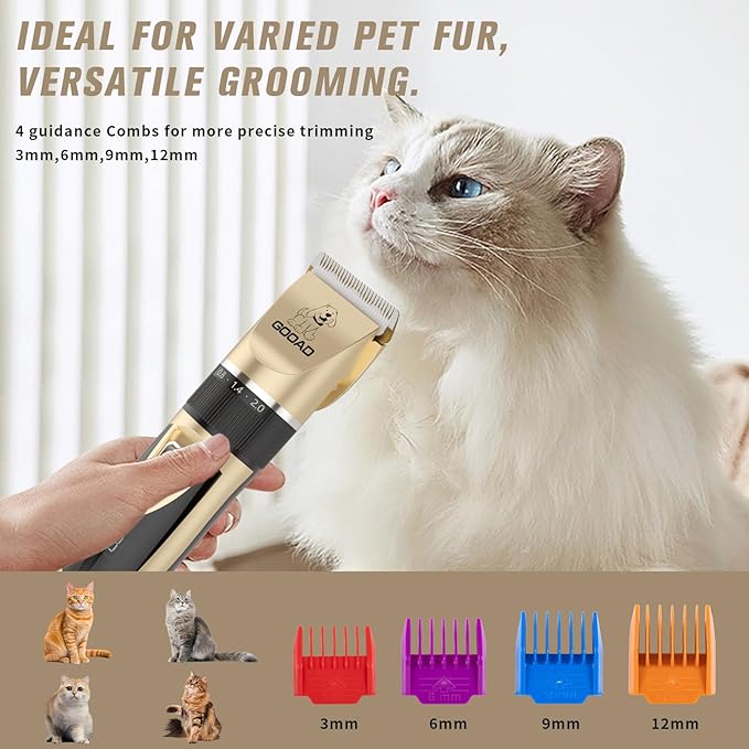 Cat Clippers for Matted Hair, Cordless Cat Hair Trimmer for Grooming, Quiet Cat Shaver for Long Hair, Cat Paw Trimmer Nail Grinder,Pet Shaver Cat Grooming Kit for Cats Small Dogs Animals