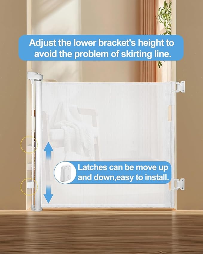 Retractable Baby Gate,Mesh Baby Gate or Mesh Dog Gate,33" Tall,Extends up to 55" Wide,Child Safety Gate for Doorways, Stairs, Hallways, Indoor/Outdoor（White,33"x55"