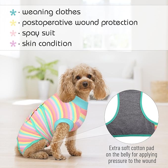 FUAMEY Recovery Suit for Dogs After Surgery,Soft Breathable Dog Bodysuit E-Collar & Cone Alternative Surgical Suit,Male Female Dog Neuter Spay Suits Anti Licking Wounds Onesie Mint Green Stripes XS