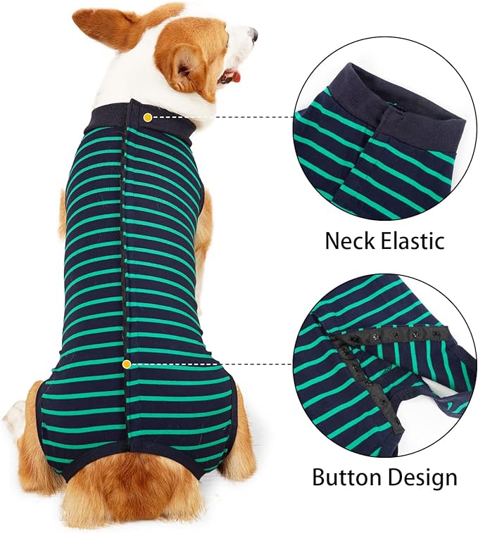 Dotoner Dog Recovery Suit Abdominal Wound Puppy Surgical Clothes Post-Operative Vest Pet After Surgery Wear Substitute E-Collar & Cone(S,Green)