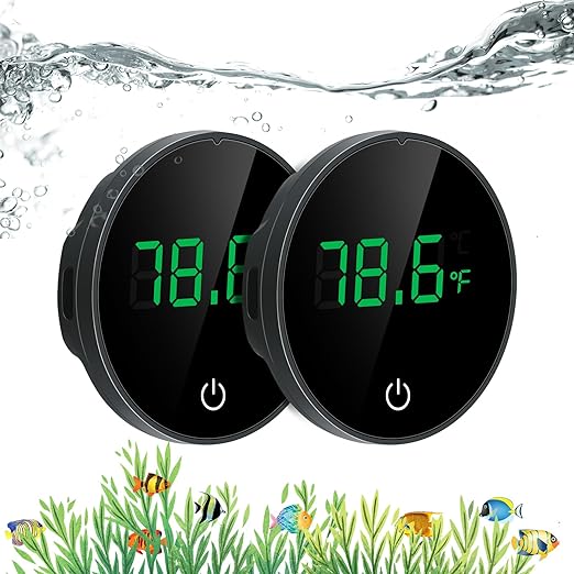 GuDoQi Aquarium Thermometer, 2Pack Rechargeable Fish Tank Thermometer, LED Touch Display, ℉/℃ Switchable, Accurate Stick-on Tank Temperature Sensor Idea for Aquariums, Glass Containers