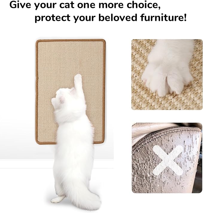 FUKUMARU Cat Scratcher Mat, 23.6 X 15.7 Inch Natural Sisal Cat Scratch Mats, Horizontal Cat Floor Scratching Pad Rug, Protect Couch and Carpets