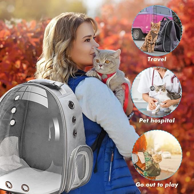 Cat Backpack Carrier, Pet Cat Carrier with Ventilated Design for Carrying Puppy Cats, Pet Carrier Back Pack Bag Space Capsule for Traveling/Hiking/Camping/Outdoors (Grey)