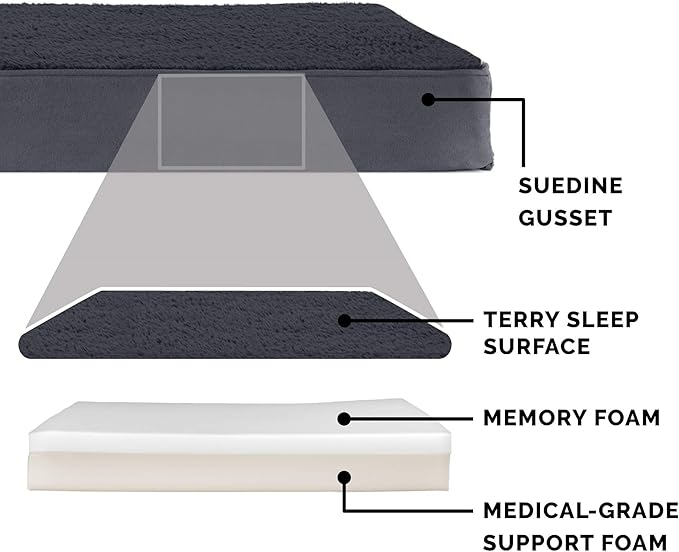 Furhaven Memory Foam Dog Bed for Large Dogs w/ Removable Washable Cover, For Dogs Up to 95 lbs - Terry & Suede Mattress - Gray, Jumbo/XL
