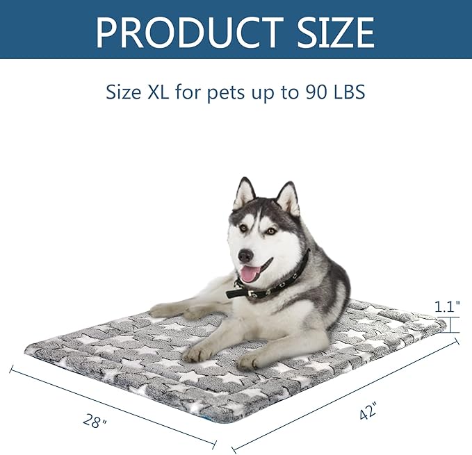 KROSER Fancy Dog Crate Pad Dog Bed Mat Reversible (Cool & Warm), Dog Bed Pad with Machine Washable, Dog Crate mat for Small to XXX-Large Dogs, Grey, Navy, Star Pattern