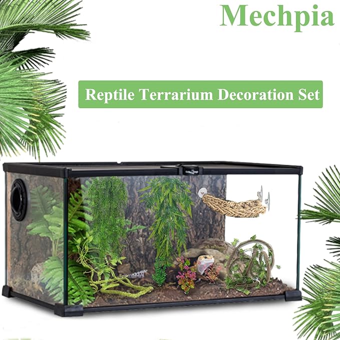 12 Pieces Bearded Dragon Tank Accessories, Reptile Hammock Plants and Vines Terrarium Branch Plants Habitat Decoration for Lizard Gecko Snake Hermit Crab