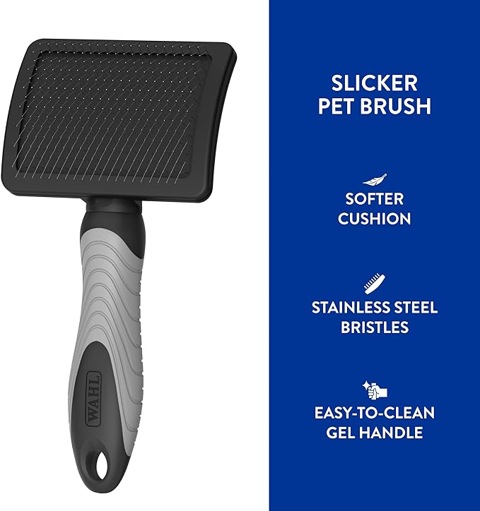 WAHL Professional Animal Slicker Pet Brush for Dogs & Cats (#858476) - Dog Slicker Brush - Pet Brush to Groom Dogs - Pet Hair Brush - Black & Gray