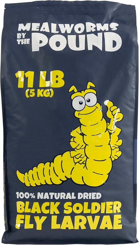 Dried Black Soldier Fly Larvae (11 lbs) - More Calcium Than Mealworms - Treats for Chickens, Wild Birds, & Reptiles