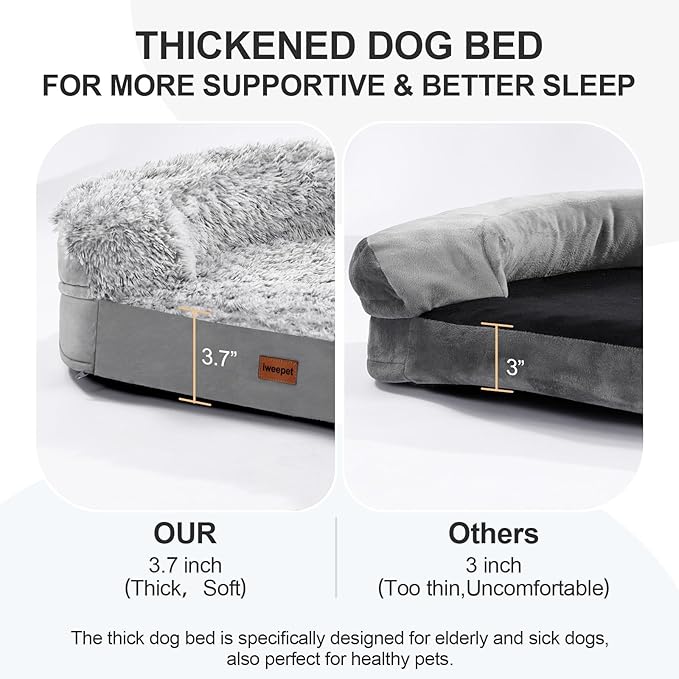 Orthopedic Dog Beds for Small Medium Dogs, 3.7 inch Thickened Supportive Dog Sofa Bed with 28D Egg-crate Foam, Removable Washable Plush Cover, Waterproof Lining, Half-Round Design for Puppy,Senior Dog