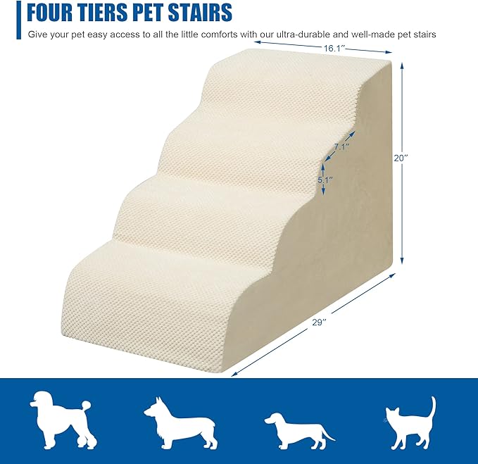 Dog Stairs for Small Dogs - High Density Foam Dog Ramp, Extra Wide Pet Steps with Non-Slip Bottom for High Beds, Couche and Sofa, Best for Dogs Injured, Older Dogs Cats, Pet with Joint Pain