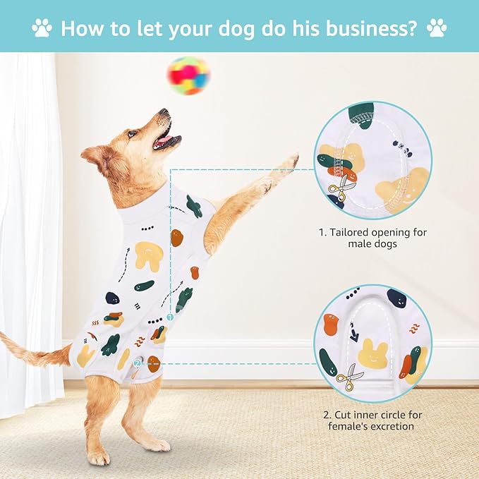 Recovery Suit for Dogs, Dog Surgery Recovery Suit with Zipper Closure Post Spay, Neuter, Abdominal Surgical Suit for Male Female Dogs Can Pee, Prevent Licking Dog Onesies, White Bear, L