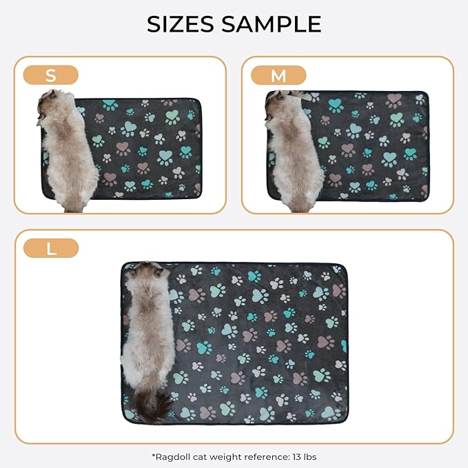 Luciphia 1 Pack 3 Blankets Fluffy Premium Fleece Pet Blanket Flannel Paw Printed Throw for Dog Cat(Medium 30x20'', Grey/Brown/Blue)