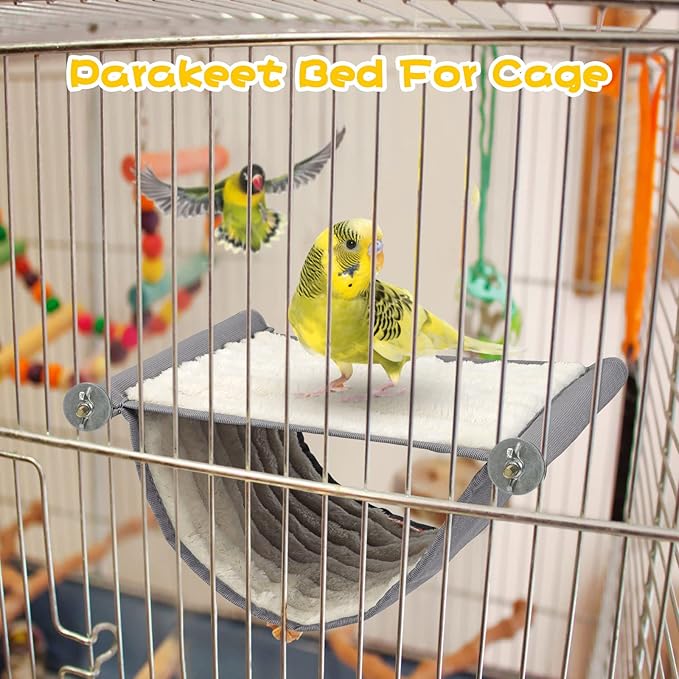 BWOGUE Winter Warm Bird Nest Bed Hanging Hammock Snuggle Hut Parrot House Tent Toy Bird Cage Perch for Parakeet Budgies Cockatiels Lovebird Cockatoo Finch Hamster Chinchilla Guinea Pig(Medium, Grey)